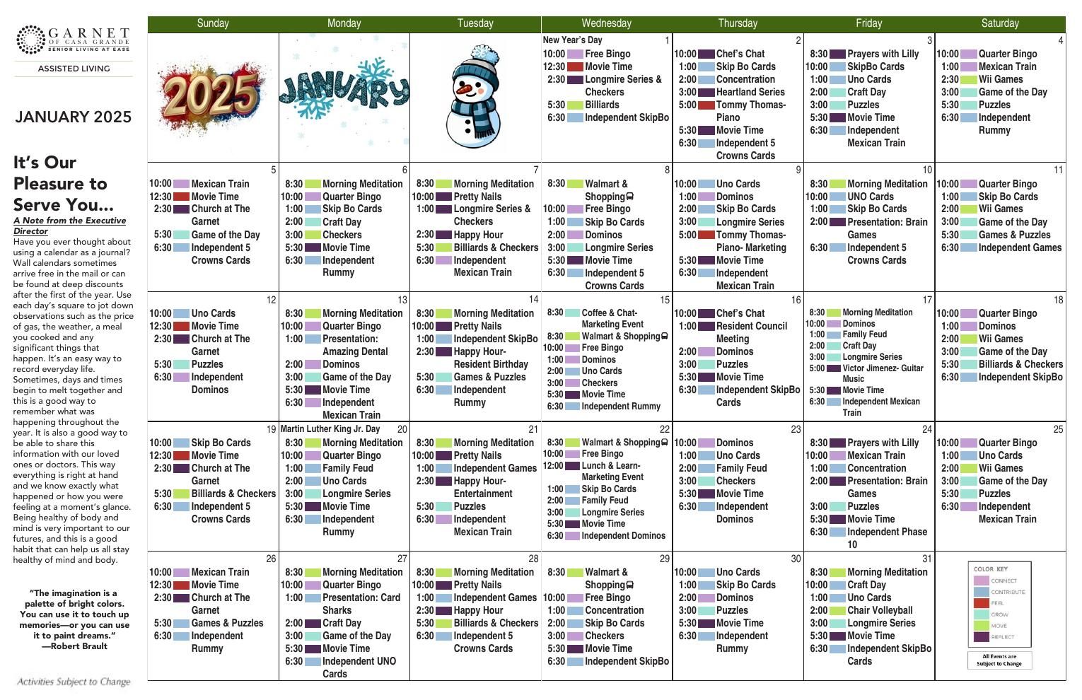 Assisted Living Event Calendar