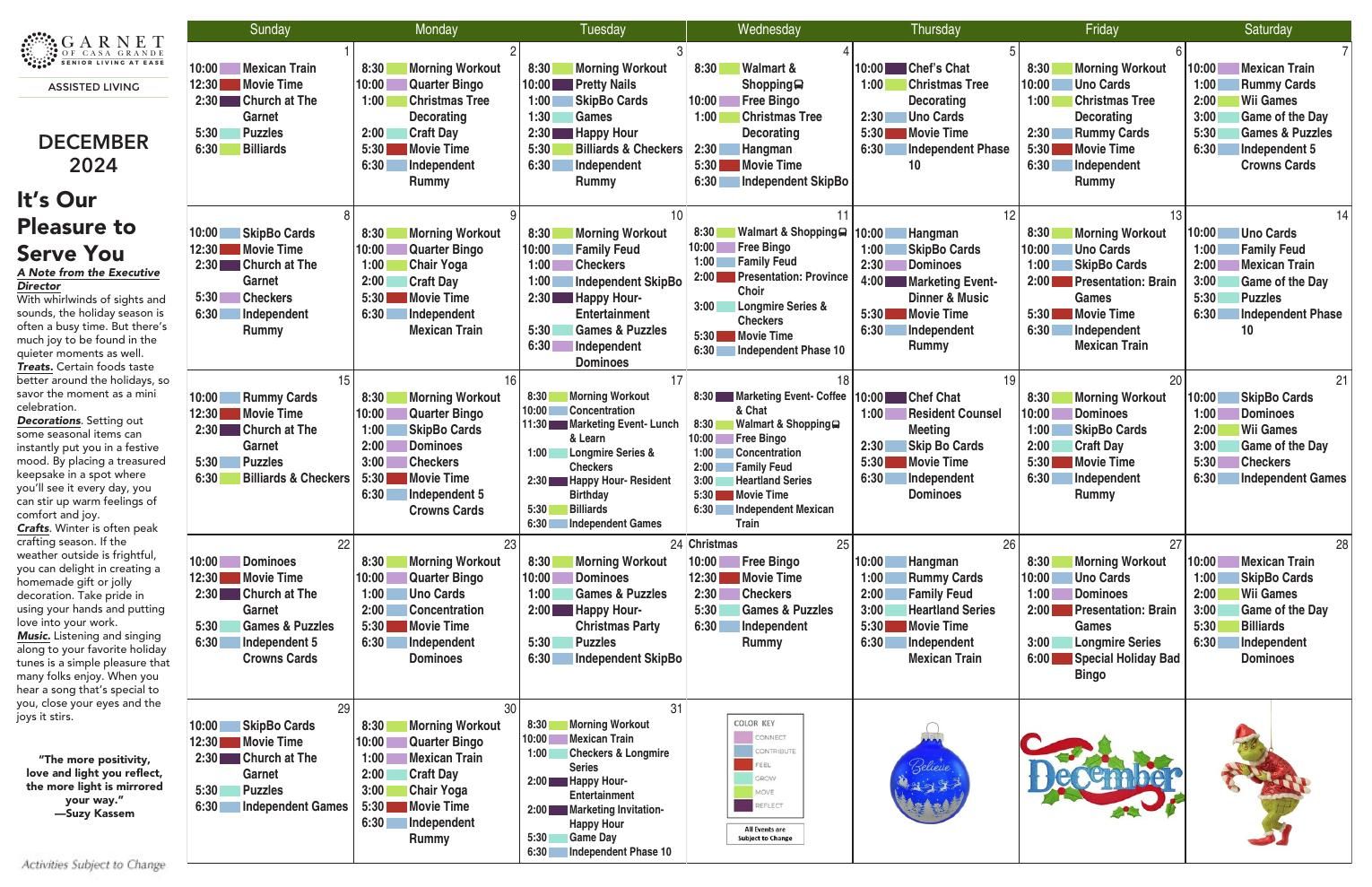 Assisted Living Event Calendar