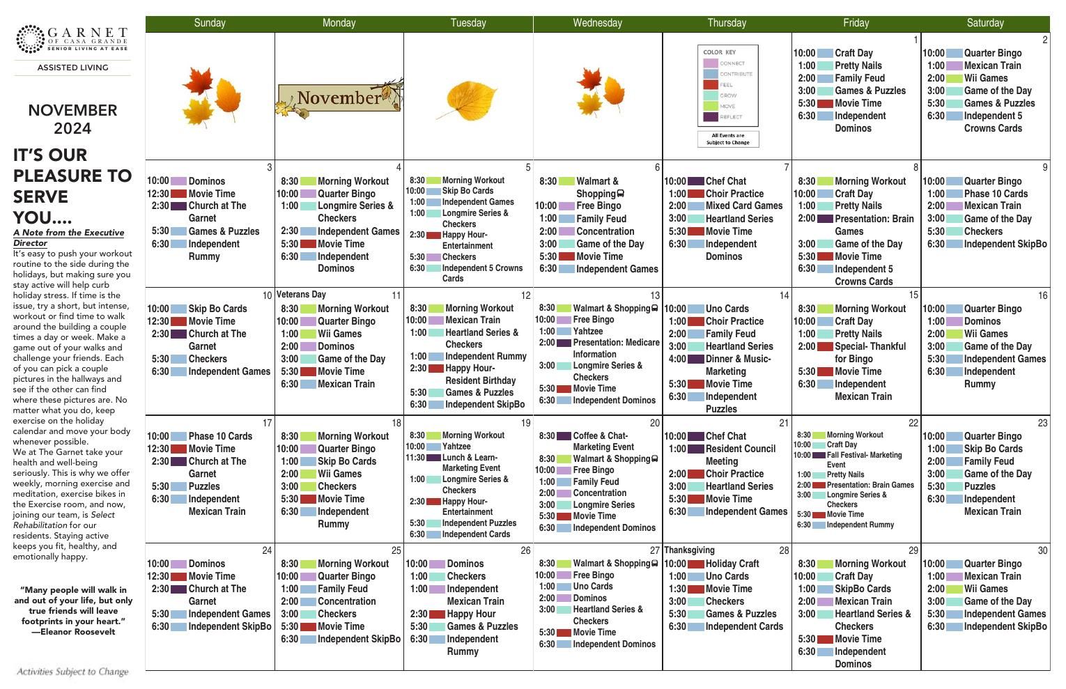 Assisted Living Event Calendar